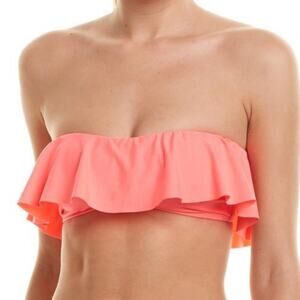 L*Space Women's Neon Pink Ruffle Strapless Lynn Tube  Bikini Swim Top sz XS